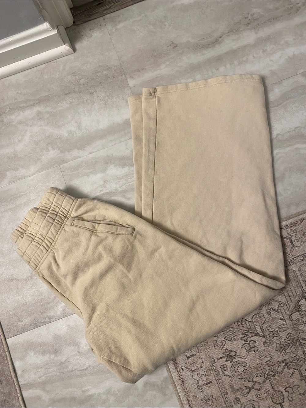 aerie XS Tan/Cream Beige Elastic-Waist Wide Leg Sweatpants